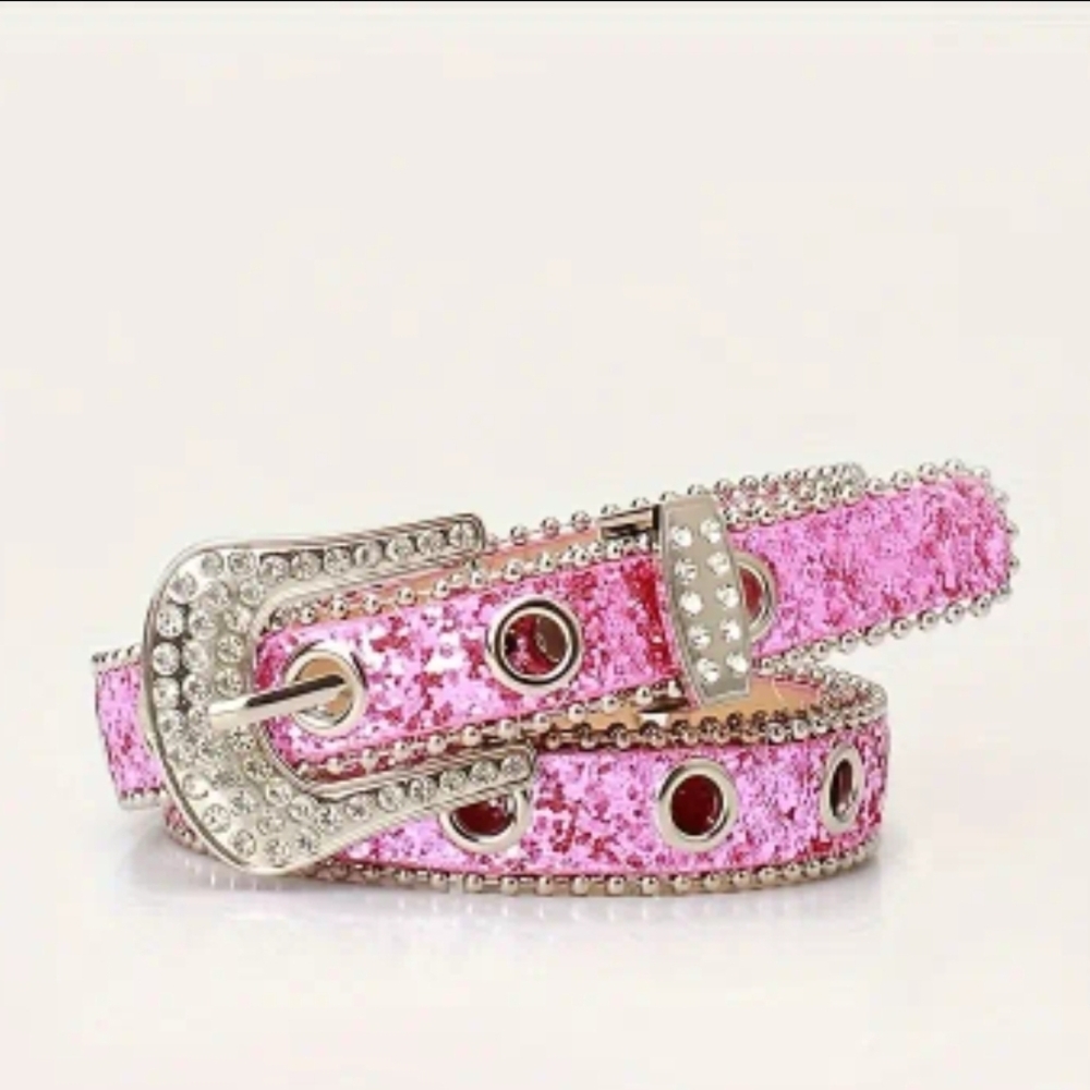 Pink Sparkle Glitter Belt with Silver Western Details